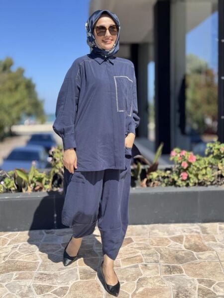 Almarwah Dikiş Detaylı Gömlek Şalvar Takım 202885