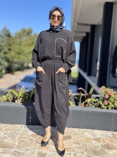 Almarwah Dikiş Detaylı Gömlek Şalvar Takım 202885