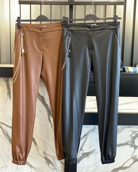 Almarwah Zincir Detay Deri Pantolon BLK606001