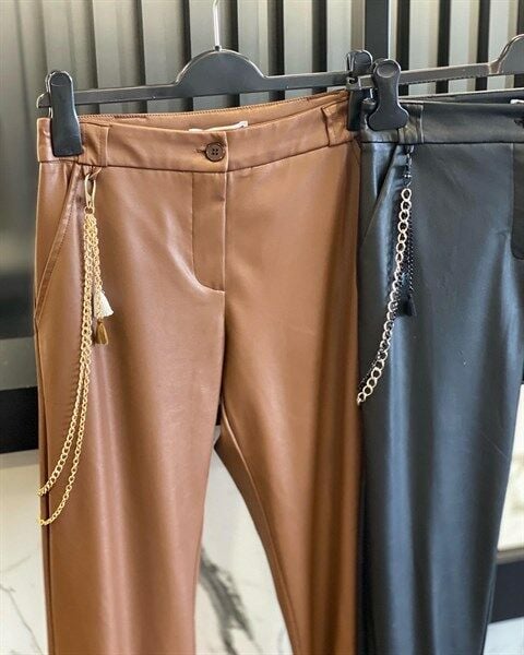 Almarwah Zincir Detay Deri Pantolon BLK606001
