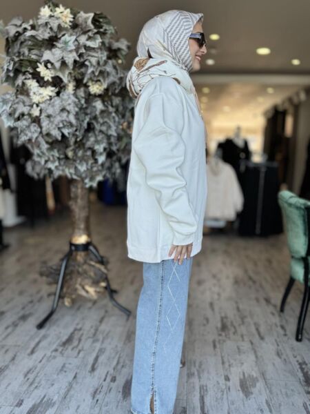 Vuu Sırtı Nakışlı Kapüşonlu Sweatshırt 24FW11V115 BEYAZ - 3