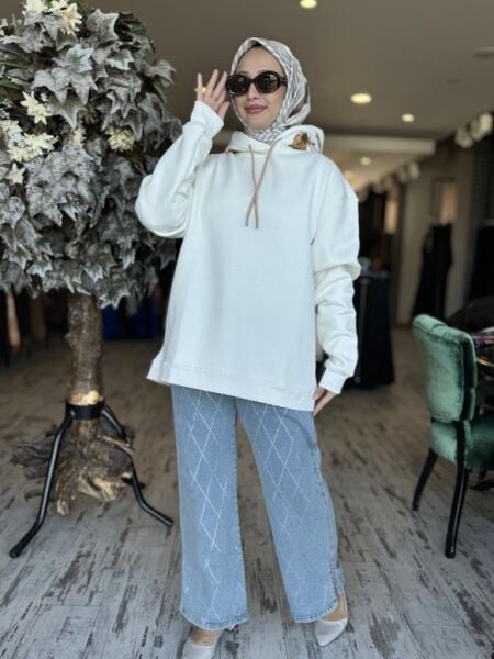 Vuu Sırtı Nakışlı Kapüşonlu Sweatshırt 24FW11V115 BEYAZ - 3