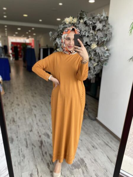 İnvee Nervür Detaylı Triko Elbise 7060