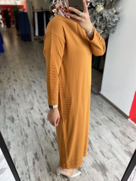 İnvee Nervür Detaylı Triko Elbise 7060