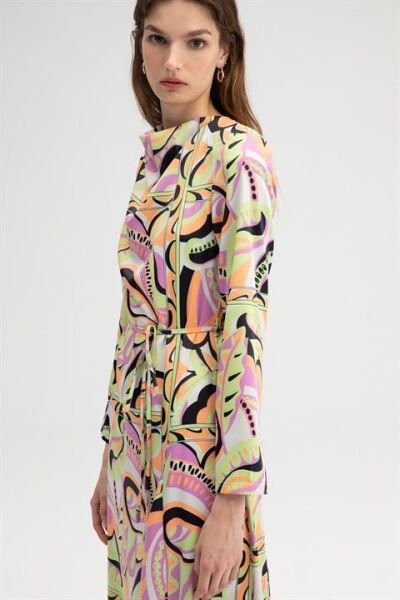 Touche Desenli Vatkalı Saten Elbise 23S1T032 DESENLİ - 42