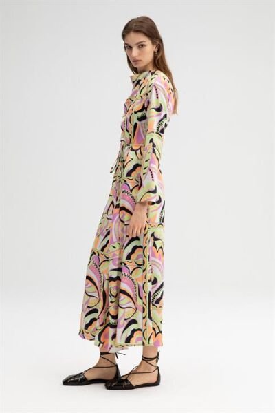 Touche Desenli Vatkalı Saten Elbise 23S1T032 DESENLİ - 42