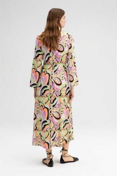 Touche Desenli Vatkalı Saten Elbise 23S1T032 DESENLİ - 42