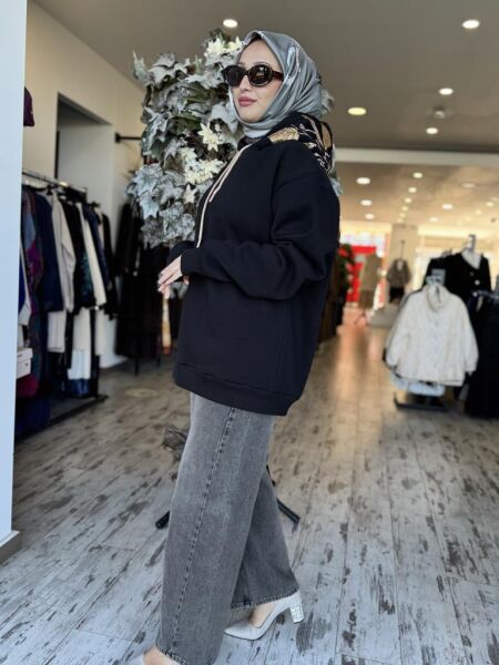 Vuu Sırtı Nakışlı Kapüşonlu Sweatshırt 24FW11V115 SİYAH - 2