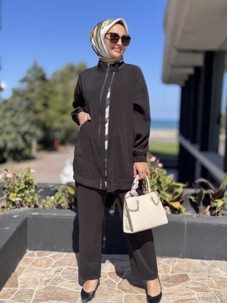 Almarwah Çift Fermuar Detaylı Cepli Kap Pantolon Takım 202894
