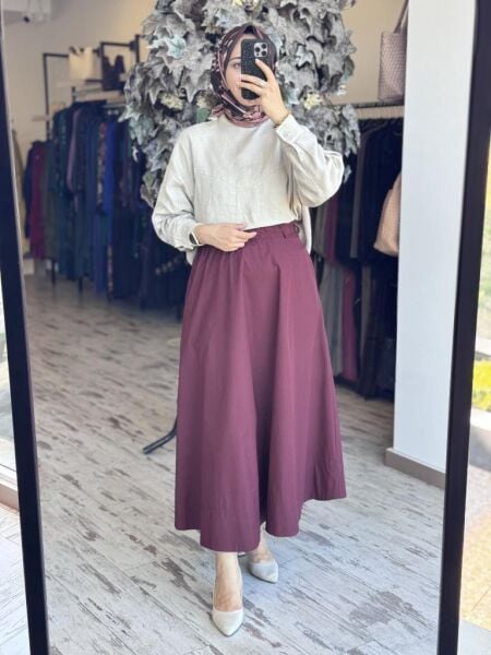 QooQ Store Sar Poplin Cepli Kloş Etek 25SS537