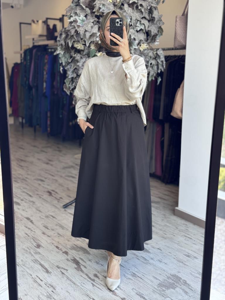 QooQ Store Sar Poplin Cepli Kloş Etek 25SS537