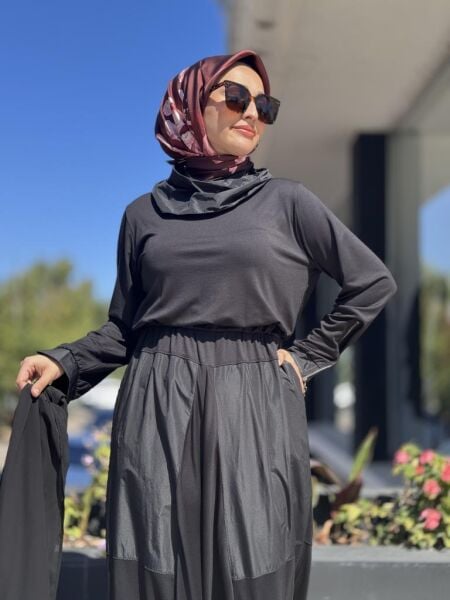 Almarwah Teknik Kumaş Detaylı Şifon Yelekli Şalvar Tulum Takım 202906