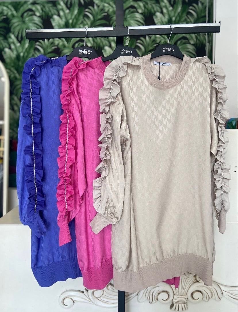 Ghisa Triko Detaylı Kolları Fırfırlı Tunik G4609