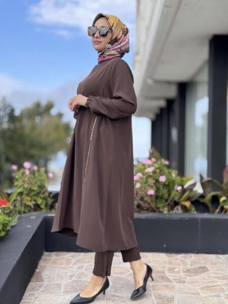 Misswhence Yandan Fermuar Detaylı Maxi Tunik Pantolon Takım 38028