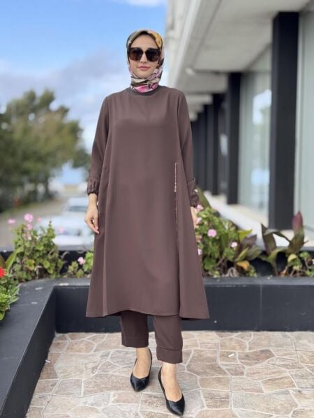 Misswhence Yandan Fermuar Detaylı Maxi Tunik Pantolon Takım 38028