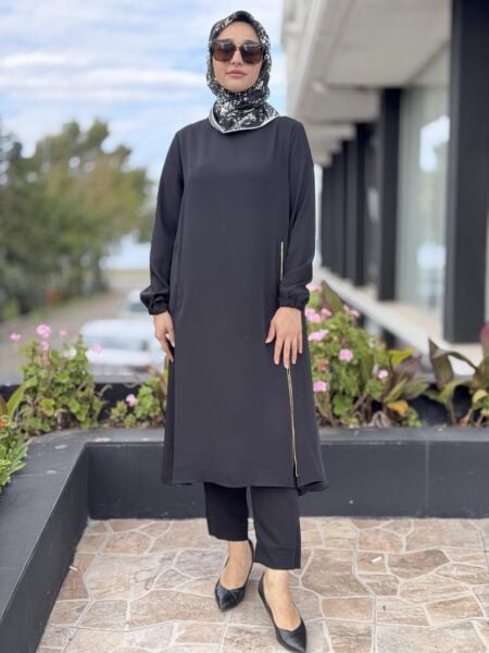 Misswhence Yandan Fermuar Detaylı Maxi Tunik Pantolon Takım 38028