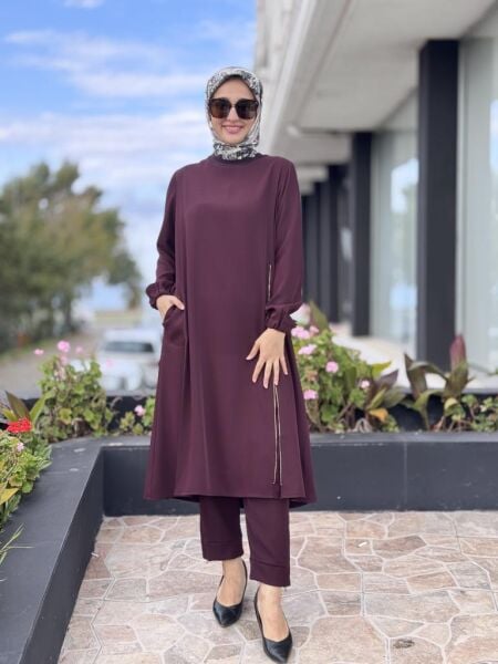 Misswhence Yandan Fermuar Detaylı Maxi Tunik Pantolon Takım 38028