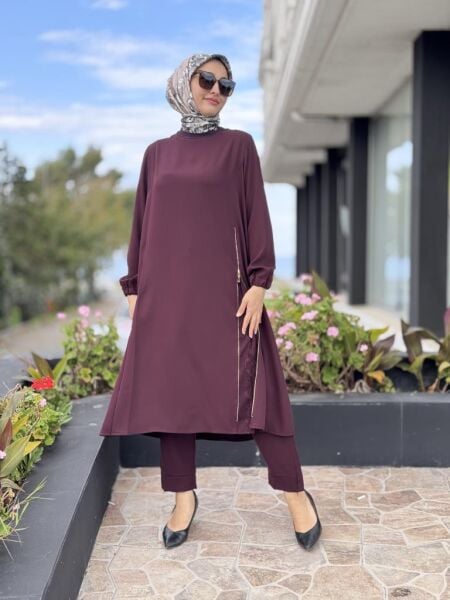 Misswhence Yandan Fermuar Detaylı Maxi Tunik Pantolon Takım 38028