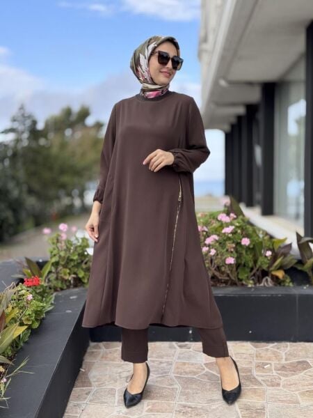 Misswhence Yandan Fermuar Detaylı Maxi Tunik Pantolon Takım 38028