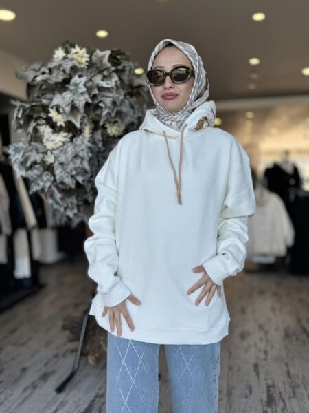 Vuu Sırtı Nakışlı Kapüşonlu Sweatshırt 24FW11V115 BEYAZ - S