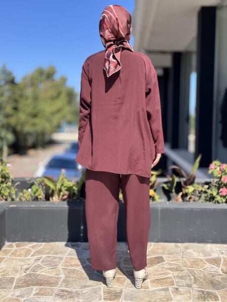 Almarwah Cupra Detaylı Çizgili Tunik Pantolon Takım 202933