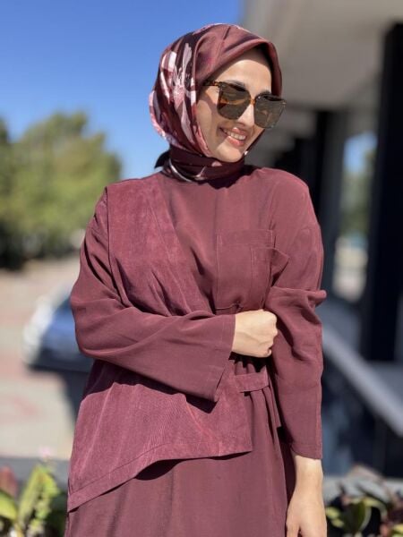 Almarwah Cupra Detaylı Çizgili Tunik Pantolon Takım 202933