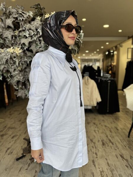 Vuu Drape Detaylı Gömlek 24FW2V083 MAVİ - 36