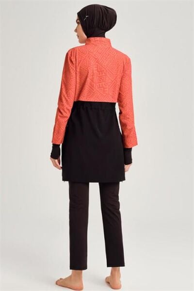 Haşema Esila Serisi 5 Parça Jileli Turuncu-Siyah Tam Tesettür Mayo Takımı HSM2934 M - TURUNCU-SİYAH
