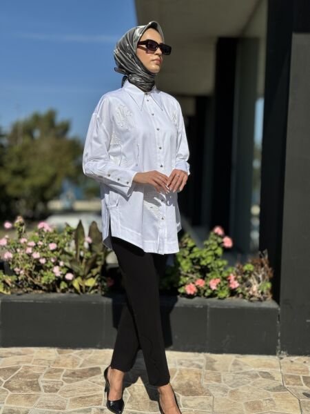 Ghisa Manşet,Yırtmaç ve Düğme Detaylı Gömlek G4673