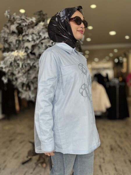 Vuu Tüllü Gömlek (Ayrılabilir) 24FW2B026 MAVİ - 38