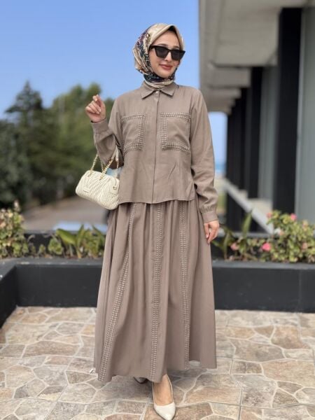 Almarwah Dantel Detaylı Gömlek Etek Takım 202869