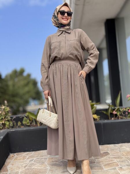 Almarwah Dantel Detaylı Gömlek Etek Takım 202869