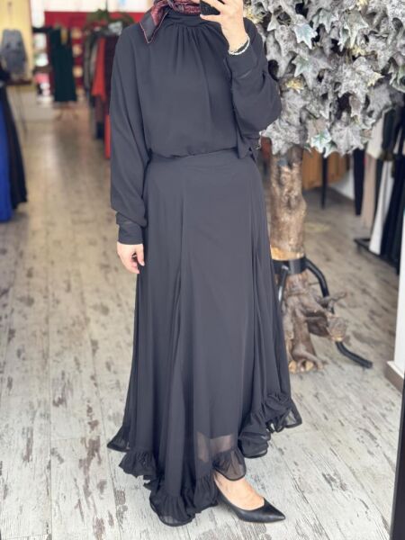 Ghisa Şifon Etek Bluz Takım G1860 SİYAH - 1