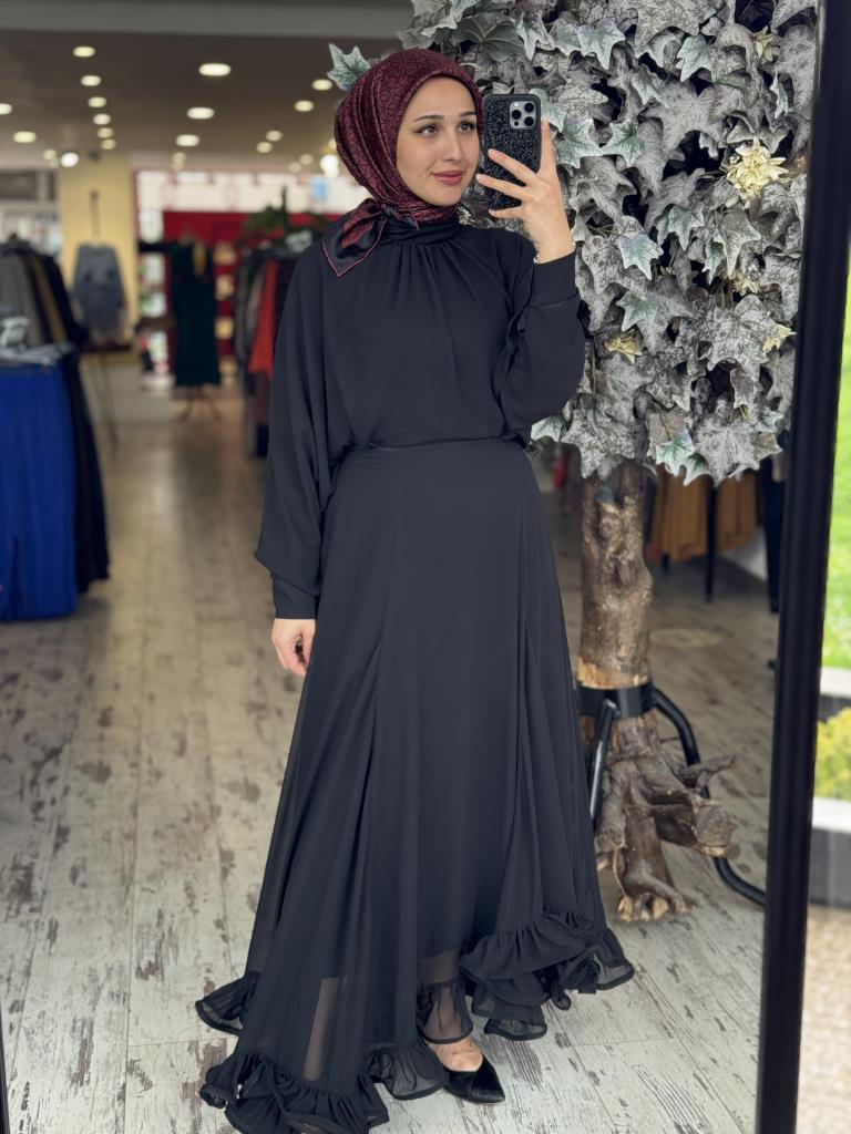 Ghisa Şifon Etek Bluz Takım G1860 SİYAH - 1