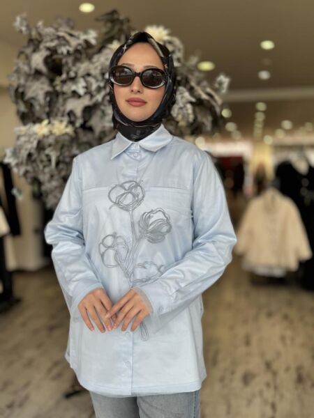 Vuu Tüllü Gömlek (Ayrılabilir) 24FW2B026 MAVİ - 36