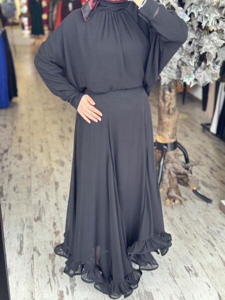 Ghisa Şifon Etek Bluz Takım G1860 SİYAH - 2