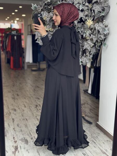 Ghisa Şifon Etek Bluz Takım G1860 SİYAH - 2