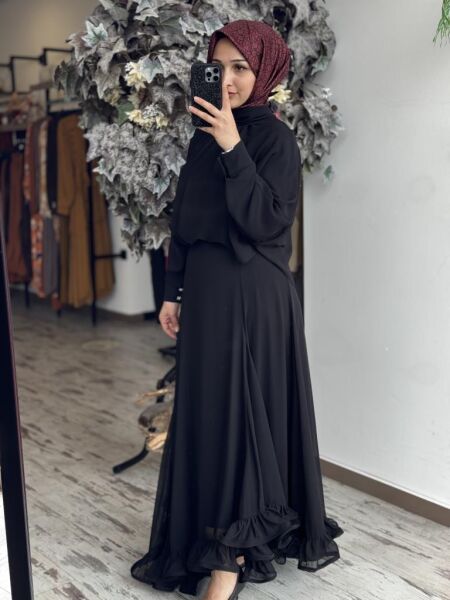 Ghisa Şifon Etek Bluz Takım G1860 SİYAH - 2