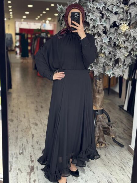 Ghisa Şifon Etek Bluz Takım G1860 SİYAH - 2