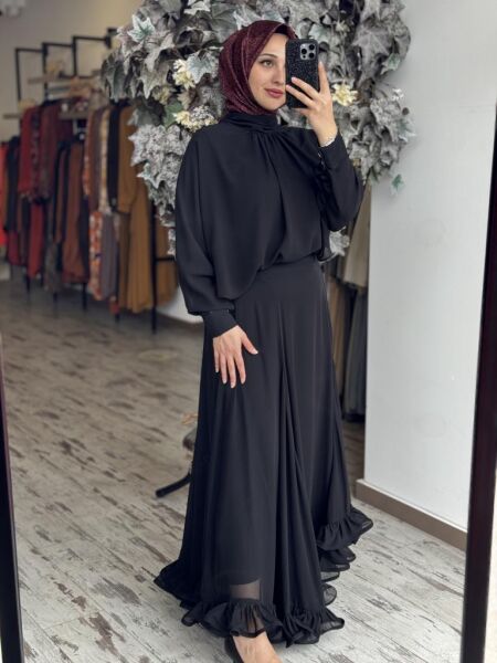 Ghisa Şifon Etek Bluz Takım G1860 SİYAH - 2