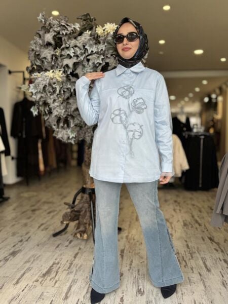 Vuu Tüllü Gömlek (Ayrılabilir) 24FW2B026 MAVİ - 40