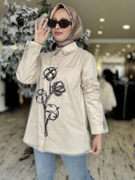 Vuu Tüllü Gömlek (Ayrılabilir) 24FW2B026 BEJ - 36