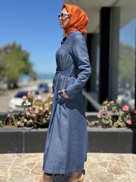 Misswhence Fermuarlı Tencel Kot Pardesü 35518 LACİVERT - 36