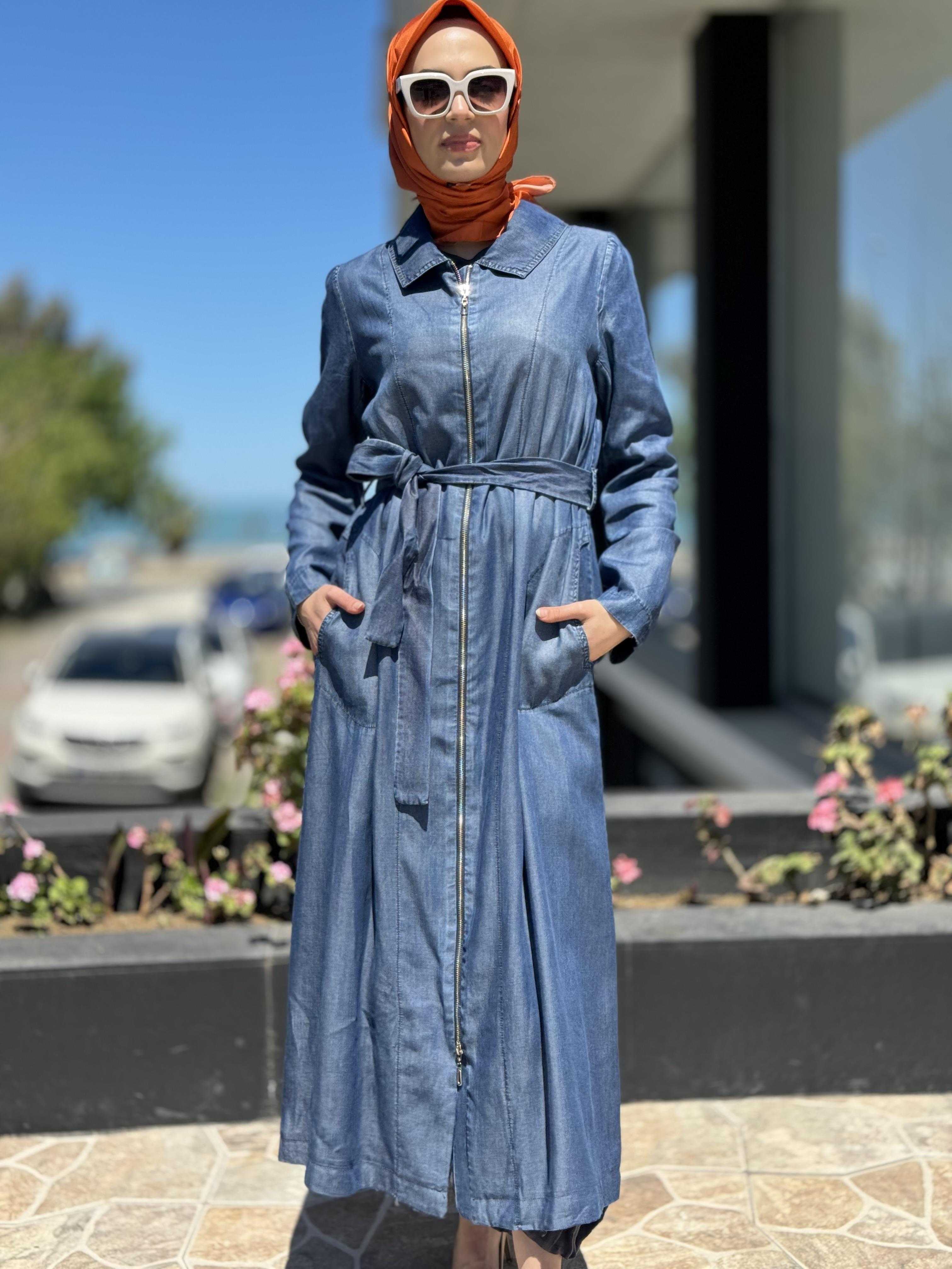 Misswhence Fermuarlı Tencel Kot Pardesü 35518 LACİVERT - 36