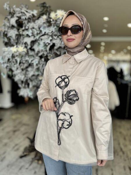 Vuu Tüllü Gömlek (Ayrılabilir) 24FW2B026 BEJ - 42