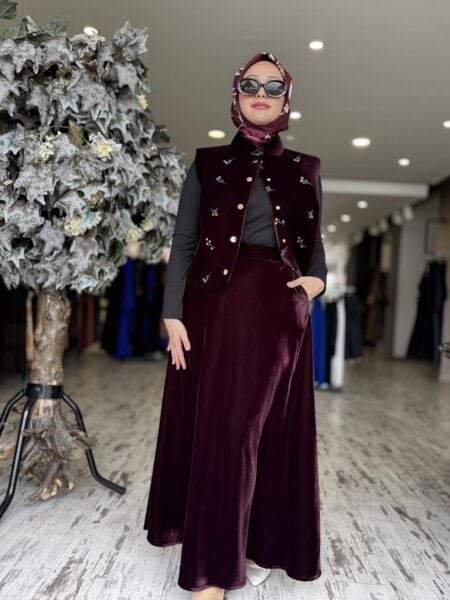 Vuu Kadife Yelek Etek Takım 24FW6V137