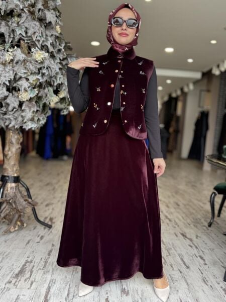 Vuu Kadife Yelek Etek Takım 24FW6V137