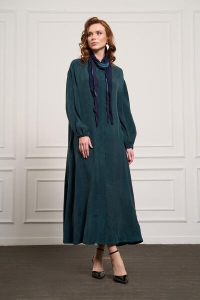 Misswhence Şal Detaylı Kapama Çıtçıtlı Cupra İpek Pardesü 37514