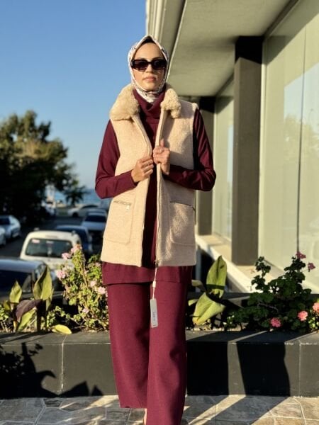 Tığ Triko Fermuarlı Kürk Yelek YLK1993