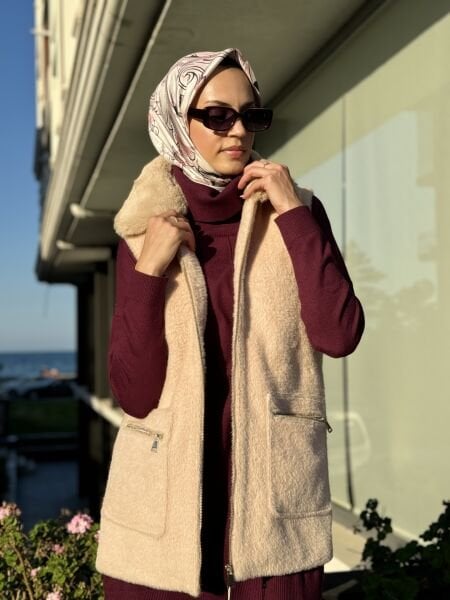 Tığ Triko Fermuarlı Kürk Yelek YLK1993